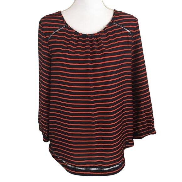 J. Crew Factory Navy and Orange Stripe Top Size Medium - Picture 1 of 8